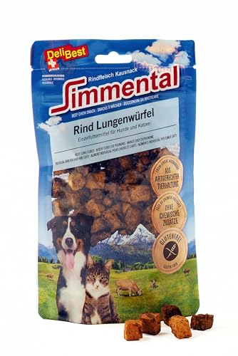 DeliBest Simmental Rind Lungenwürfel mini I Gesunde Rindfleisch Kausnacks für Hunde und Katzen I Rinderlunge besonders bekömmlich I Trainingssnack Hundesport I leckere Hundesnacks 60 g