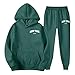 Jogginganzug Damen Einfarbig Langarm Sweatshirt Mit Kapuze 2-Teiliges Jogginghose Und Hoodie Zweiteiler Elegant Hausanzug Baumwolle Trainingsanzug Sportanzug Gym Outfit Lounge Set Schwarzgrün L