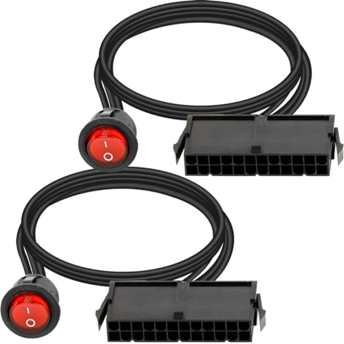 DKARDU 2 Pack 24 Pin ATX Red LED Power On/Off Switch Jumper Bridge Adapter Cable for Pulsing Water Cooling Pump On and Off, 55cm