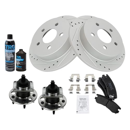 Image of TRQ Performance Rear Performance Brake Pad & Rotor Kit Semi-Metallic Premium G-Coated Compatible with 1999-2004 Oldsmobile Alero 1999-2005 Pontiac Grand Am