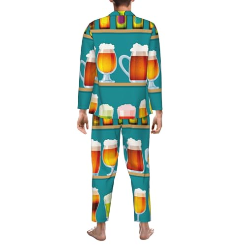 Beer And Beer Mug Bottle Mens Pajamas Set Button Down Sleepwear Set Long Sleeve Loungewear With Pockets2