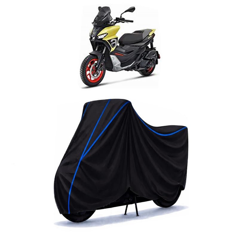 Image of Scooty Cover Water Resistant for SR GT 200 Sport | Universal Scooter & Bike Cover | Heavy Duty UV Dust, Rain & Scratch Protection | Elastic Fit All Weather Indoor Outdoor | Black with Blue Piping