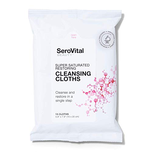 SeroVital Super Saturated Restoring Cleansing Cloths - Cleansing Face Wipes with Green Tea and Hyaluronic Acid - Makeup Remover Wipes - 1 Pack 15 Ct