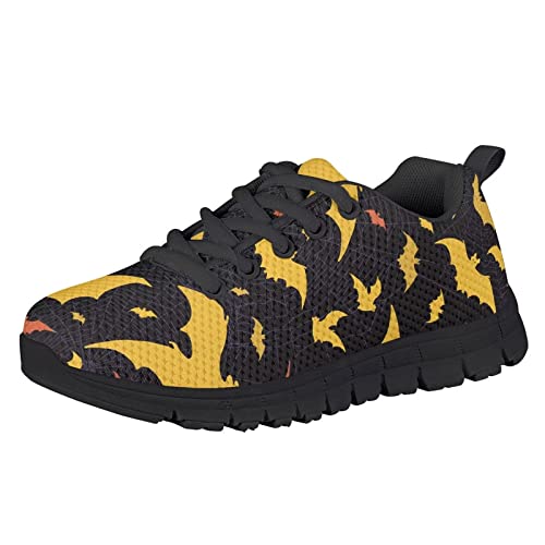 HUIACONG Black Boys Lightweight Sneakers Yellow Bat Girls Running Shoes Halloween Kids Breathable Lacing Sneakers Size 5 Children Flexible Elastic Footwear