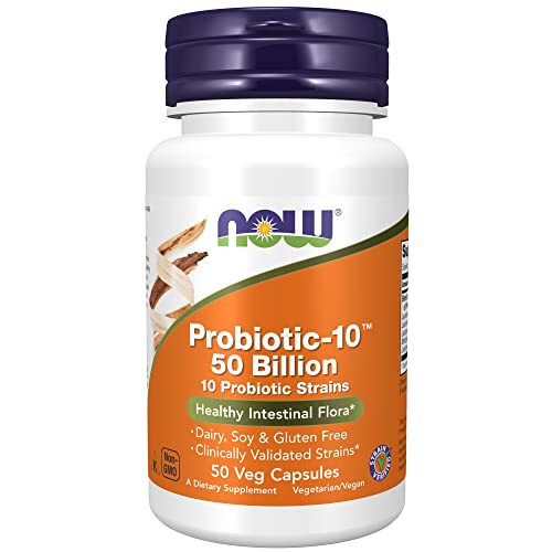 NOW Supplements, Probiotic-10™, 50 Billion, with 10 Probiotic Strains, Strain Verified, 50 Veg Capsules