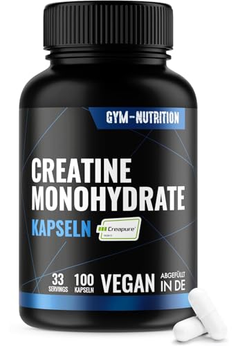 Creapure ® Creatin Monohydrat Kapseln Hochdosiert - 100 Kapseln - 3000mg Kreatin von Creapure pro Tagesportion - Vegan & Produziert in Deutschland
