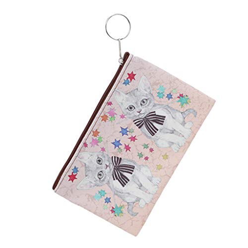 Preisvergleich Produktbild SEVENHOPE Nette Mini Print Katze Reißverschluss Geldbörse Brieftaschen für Frauen Mädchen, Hellrosa