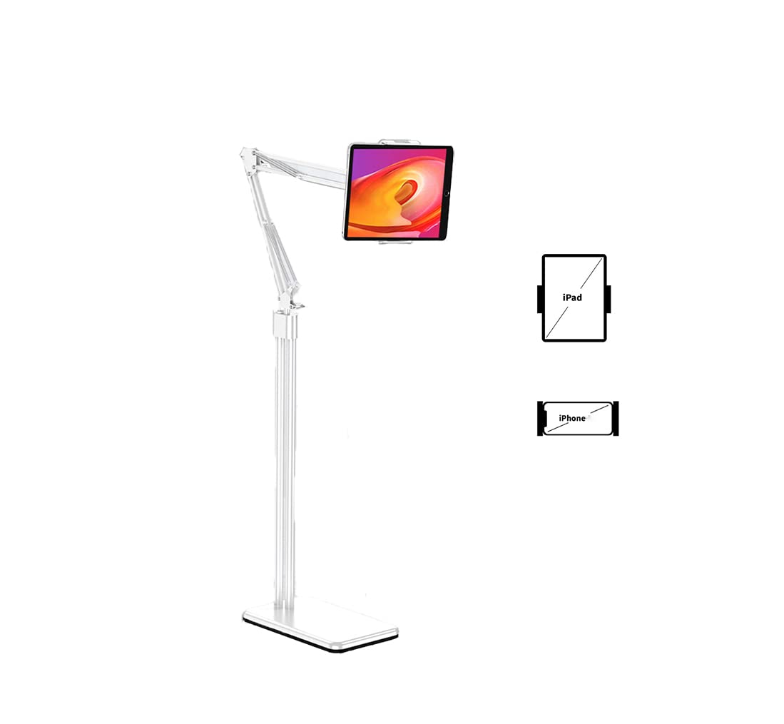 Agility 2 in 1 Tablet Stand Holder Adjustable for Bed Desk Phone Stand Holder Floor Stand for 4.6-11.9'' (White)