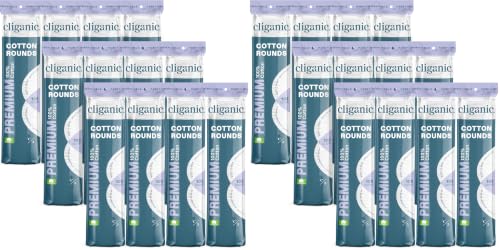 Image of Cliganic Premium Cotton Rounds for Face (Bulk 1200 Count) Makeup Remover Pads, Hypoallergenic, Lint-Free | 100% Pure Cotton (Pack of 2)