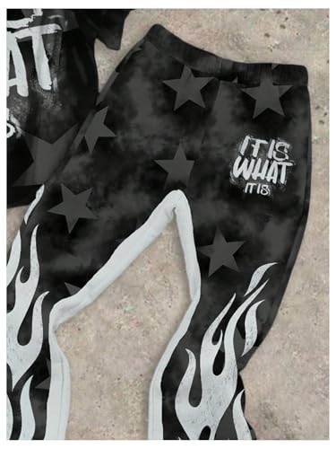 Boy's 2 Piece Sports Fall Outfits Y2K Short Sleeve Star Graphic Tees and Vintage Flare Pants Tracksuit Set4