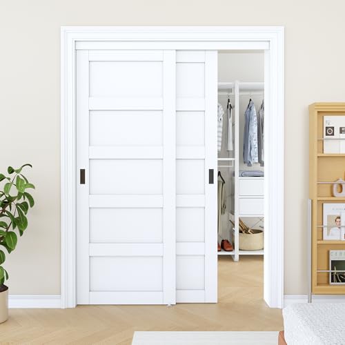 Paintable Sliding Closet Door 60" x 80", 5-Panel Solid Core
