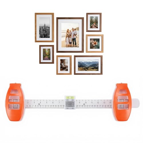 Picture Hanging Tool with Level Adjustable Frame Hanger Ruler with Magnetic Nail Guide & Built-in Storage Gallery Wall Kit for Frames Mirrors & Shelves No Measuring Needed (Orange)