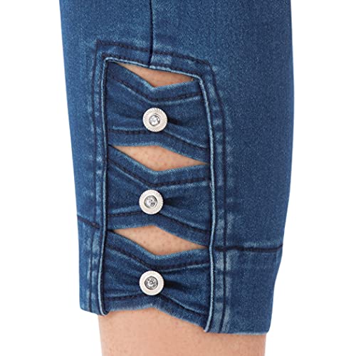 Collections Etc Elastic Waist Pull-on Denim Capri Jean Pants with Decorative Button Detail2