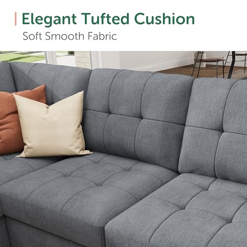 Image of HONBAY Modular Sectional Sleeper Sofa with Pull Out Bed, U Shaped Sleeper Couches with Storage Chaise, 114'' Sleeper Sectional Sofas for Living Room, Apartment (Bluish Grey)