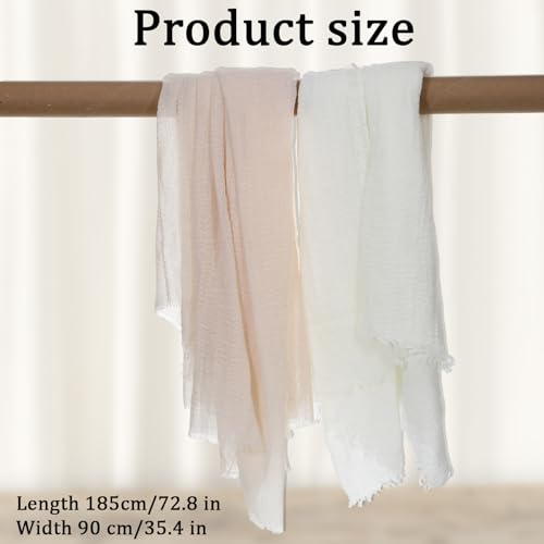 Cotton Blend Crinkle Vintage Soft Scarf Lightweight Summer Shawl Wrap for Linen Feel White Travel Beach Fringed Edges2