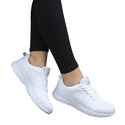 2007 Women's White Sneakers, Lace Up Tennis Shoes Running Shoes Comfort Casual Sneakers Orthotic Insole Arch Support Sneakers