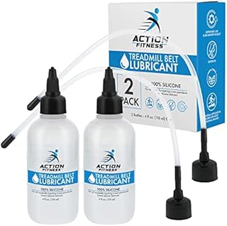 Action Fitness 100% Silicone Treadmill Belt Lubricant, 8 Ounces (2 Pack, 4 oz. Bottles) with Both Application Tubes and Twist Spout Caps - Controlled Lube Flow, Full Belt Width Lubrication - Odorless