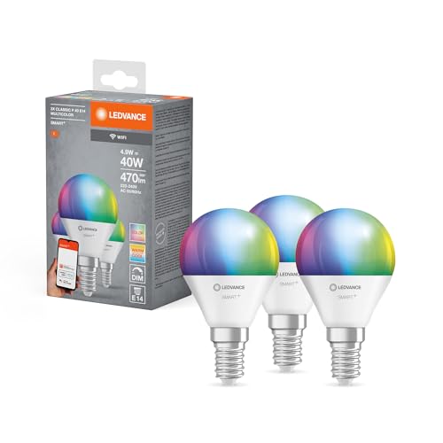LEDVANCE Lampada LED intelligente con tecnologia WiFi, E14-base ottica opaca,Colori RGBW modificabili, colore della luce modificabile (2700K-6500K), 470 Lm,3-Confezione