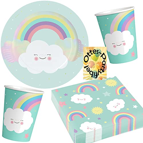 Nkaiso Regenbogen Partygeschirr Set Für 20 Gäste - Komplettset Für Kindergeburtstage