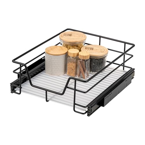 bremermann cajón telescópico 45 cm con balda, para reequipamiento, con guías telescópicas de bolas, ideal para cocina, baño y dormitorio, de metal (Negro)