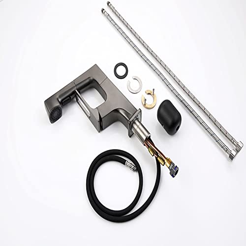 Robinet de lavabo en laiton massif noir avec douchette flexible