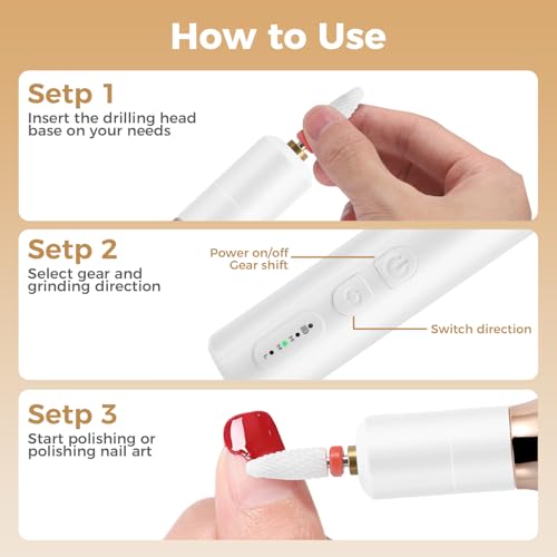 Cordless Electric Nail Drill for Acrylic Gel Nails Polishing Removing Professional 18000 RPM Nail File with Rechargeable Base - Image 4