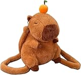 Mochila de pelúcia Capybara com coleira para crianças, adolescentes e mulheres, capivara laranja fofa, mochilas de ombro para animais de pelúcia, 1 peça, 7.8 x 4.5 x 13.77 inches, Adorável mochila