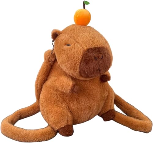 Mochila de pelúcia Capybara com coleira para crianças, adolescentes e mulheres, capivara laranja fof