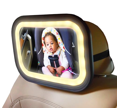 Image of GoldBug Glow Mirror - XL Rear-Facing Baby Car Seat Mirror with Adjustable LED Lighting & Remote Control