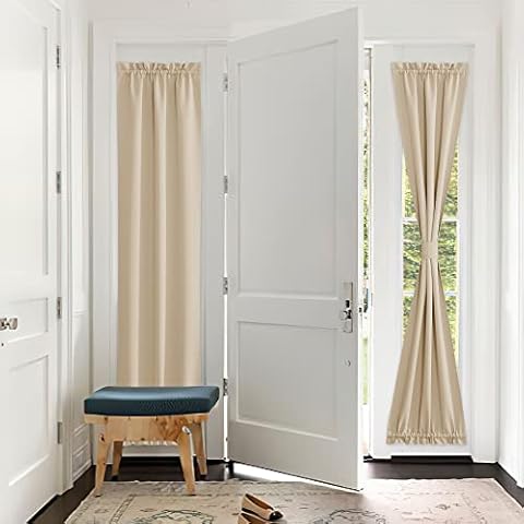 PONY DANCE Sidelight Door Curtain - Blackout Patio Panel Top and Bottom Rod Pocket French Door Curtain for Privacy Bonus Tiebacks, 25 x 72-inch, Biscotti Beige, Single Piece Cover