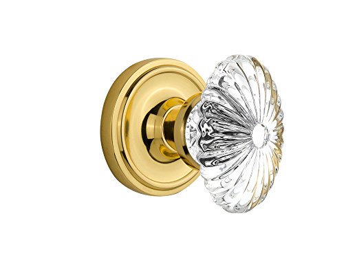 Nostalgic Warehouse Classic Rosette With Oval Fluted Crystal Glass Knob, Double Dummy, Unlacquered Brass #TOP22