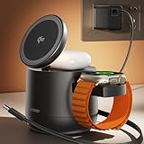 MFI Certified by Apple, 4 in 1 Magsafe Wireless Charging Station, Qi2 15W Magsafe Charger for iPhone 17/16/15/14/13/12 Series, iWatch, Airpods, iPad, 65W Charger Included (Black)