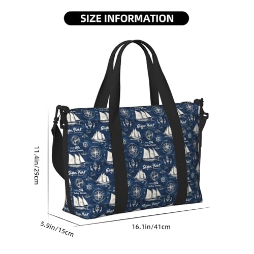 Travel Duffle Bags For Women Men - Navy Blue Nautical Pattern Print Personal Item Weekender Overnight Gym Carry On Airport Tote Bag With Strap For Yoga, Travel, Business Trips2