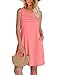 OFEEFAN Womens Pleated Front Tank Dresses Fashion Spring Sleeveless Pockets Sundresses Casual Summer Coral L