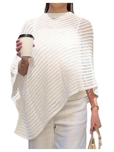 SHENHE Women's Crochet Poncho Top Sheer Hollow Out Shawl Lightweight Sweater Shrug