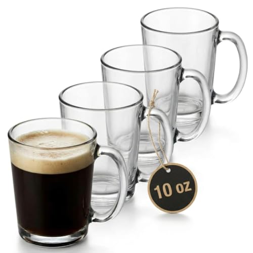 Godinger Coffee Mugs, Clear Glass Coffee Cups,10oz Set of 4,...