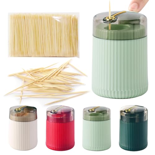 Ulawellor 4 Pièces Distributeur de Cure-Dents,Pop-Up Automatic Toothpick Dispenser de CréAtivité BoîTe pour Restaurant de Familial,HôTel,Cure-Dents Inclus (Quatre...