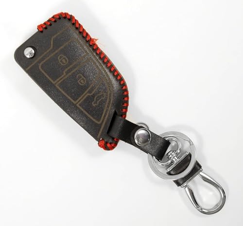 Image of Leather Smart Car Key Cover Case with Metal Hook Keychain for Assembled Remote Smart KD Xhorse-After Market Flip(Black)