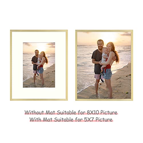 Frametory, 8X10 Aluminum Frame, Ivory Mat For 5X7 Pictures, Tabletop/Wall Display - Easel Stand, Sawtooth Hanger, Great For Baby Photos, Artwork, Prints, Nature (Gold, 1-Pack) #TOP7