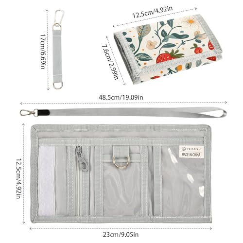 Strawberry Foliage Durable Nylon Fabric Wallet for Boys and Girls - Multi-Functional with 2 Clear Pockets, Zipper Coin Compartment, 3 Card Slots & Keyring3