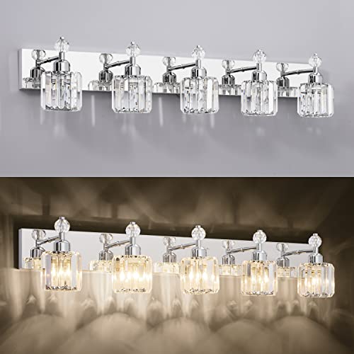 PRESDE Crystal 5-Light Vanity Light for Bathroom,Chrom Modern Bathroom Lights Fixtures Over Mirror - image 6
