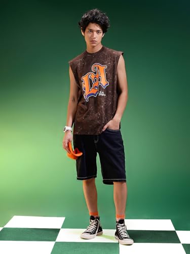 Image of Veirdo Pure Cotton Scoop Neck Acid Wash Oversize Sleeveless Vest for Men & Boys (S to 2XL)