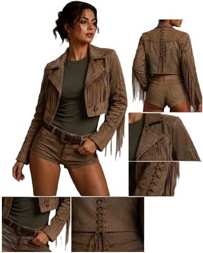 Chaqueta de ante con flecos para mujer estilo vaquero occidental 2