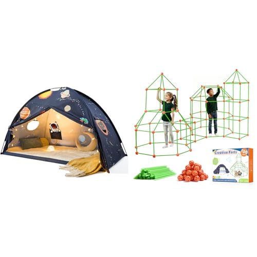 Tiny Land Fort Building Kit Creative Fort & Space Galaxy Bed Tent for Kids Indoor Outdoor for Boys and Girls