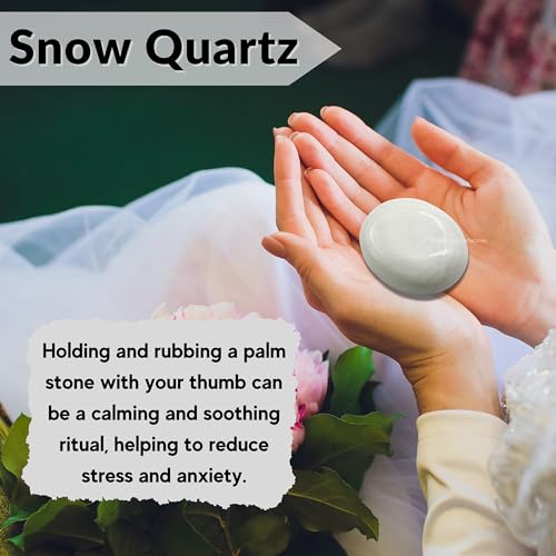 Image of Amazing Gemstone Snow Quartz Crystals and Healing Stones - Large Palm Stone Crystals Piedra - Crystal for Good Luck, Balanced Positive Energy, Meditation - Unique Stocking Stuffers, Gifts for Women