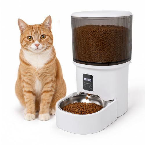 Daitore Futterautomat Katze 4 L, Katzenfutter Automat, 1-6 Mahlzeiten pro Tag, Futter für Katzen/Hunde, Mit Edelstahlschale, App Control