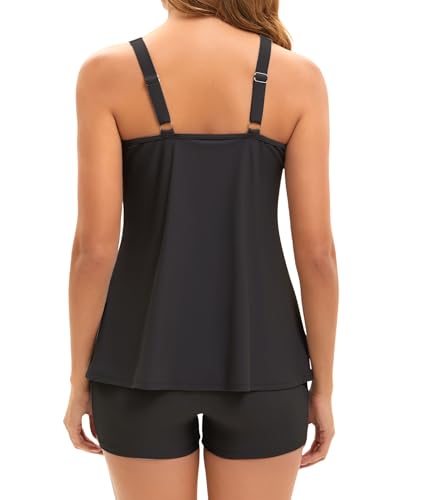 Image of Arolina Tankini Swimsuits for Women Tummy Control Two Piece Bathing Suits Flowy Swim Tops with Boy Shorts