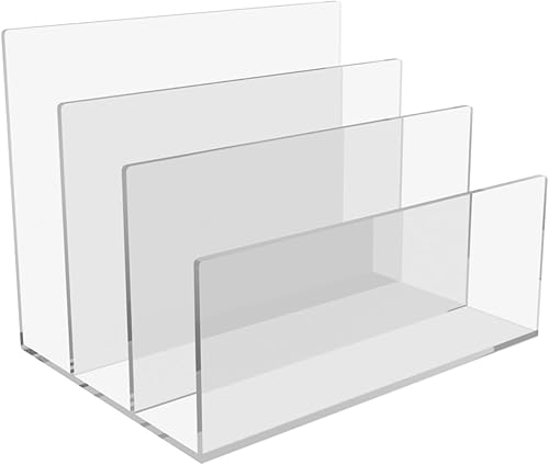 Miniatura 8 de Organizador de archivos de acrílico para escritorio, 3 secciones transparentes, mini-carpeta clasificadora, suministros de oficina para correo,