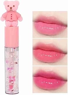 Cute Korean Teddy Bear Lip Gloss | Glossy Pink Shade Lip Gloss Transparent Moisturizing Lipstick For Women &amp; Girls | Hyder...