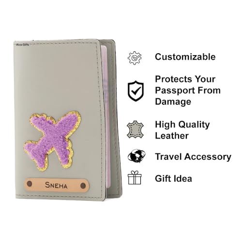 Image of AICA Personalised Name & Embroidery Patch Leather Passport Holder for Men & Women | Gifts for Women| Gift for Man|Passport Cover for Men| Passport Cover for Women (Mint Green)